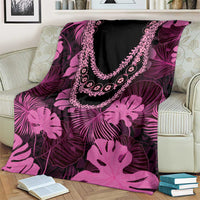 Pink Hawaii Kukui Nut Lei Blanket Hawaiian Pattern Monstera Tropical Vibes - Polynesian Pride