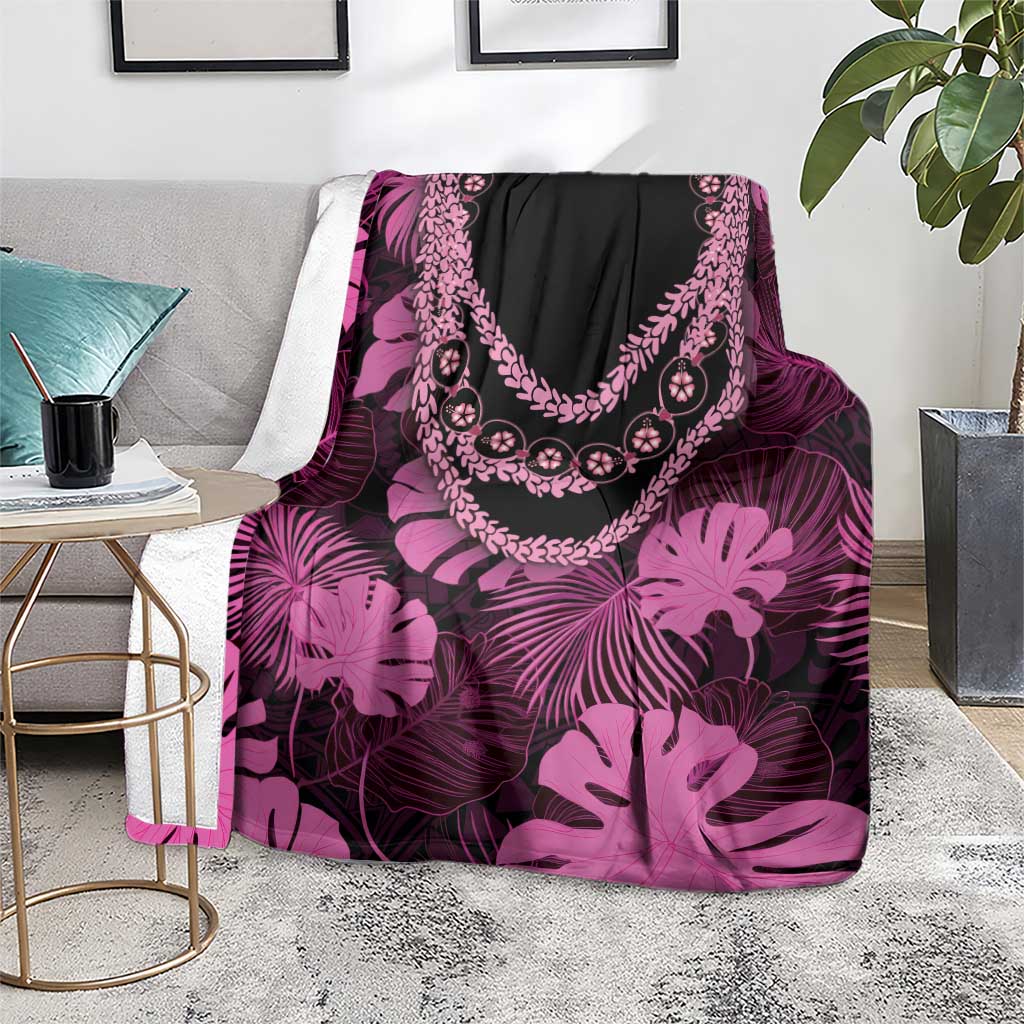 Pink Hawaii Kukui Nut Lei Blanket Hawaiian Pattern Monstera Tropical Vibes - Polynesian Pride