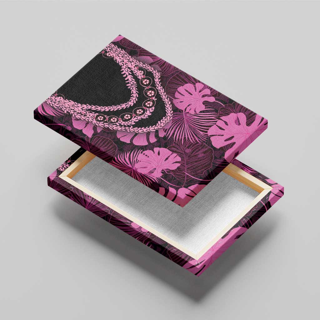 Pink Hawaii Kukui Nut Lei Canvas Wall Art Hawaiian Pattern Monstera Tropical Vibes - Polynesian Pride