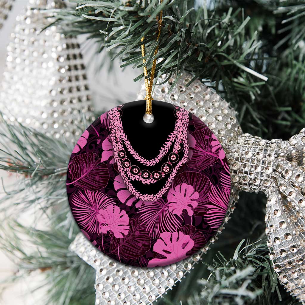 Pink Hawaii Kukui Nut Lei Ceramic Ornament Hawaiian Pattern Monstera Tropical Vibes - Polynesian Pride