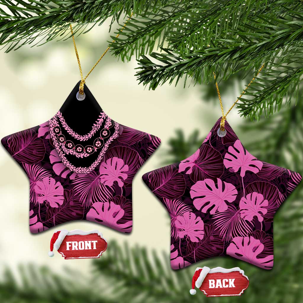 Pink Hawaii Kukui Nut Lei Ceramic Ornament Hawaiian Pattern Monstera Tropical Vibes - Polynesian Pride