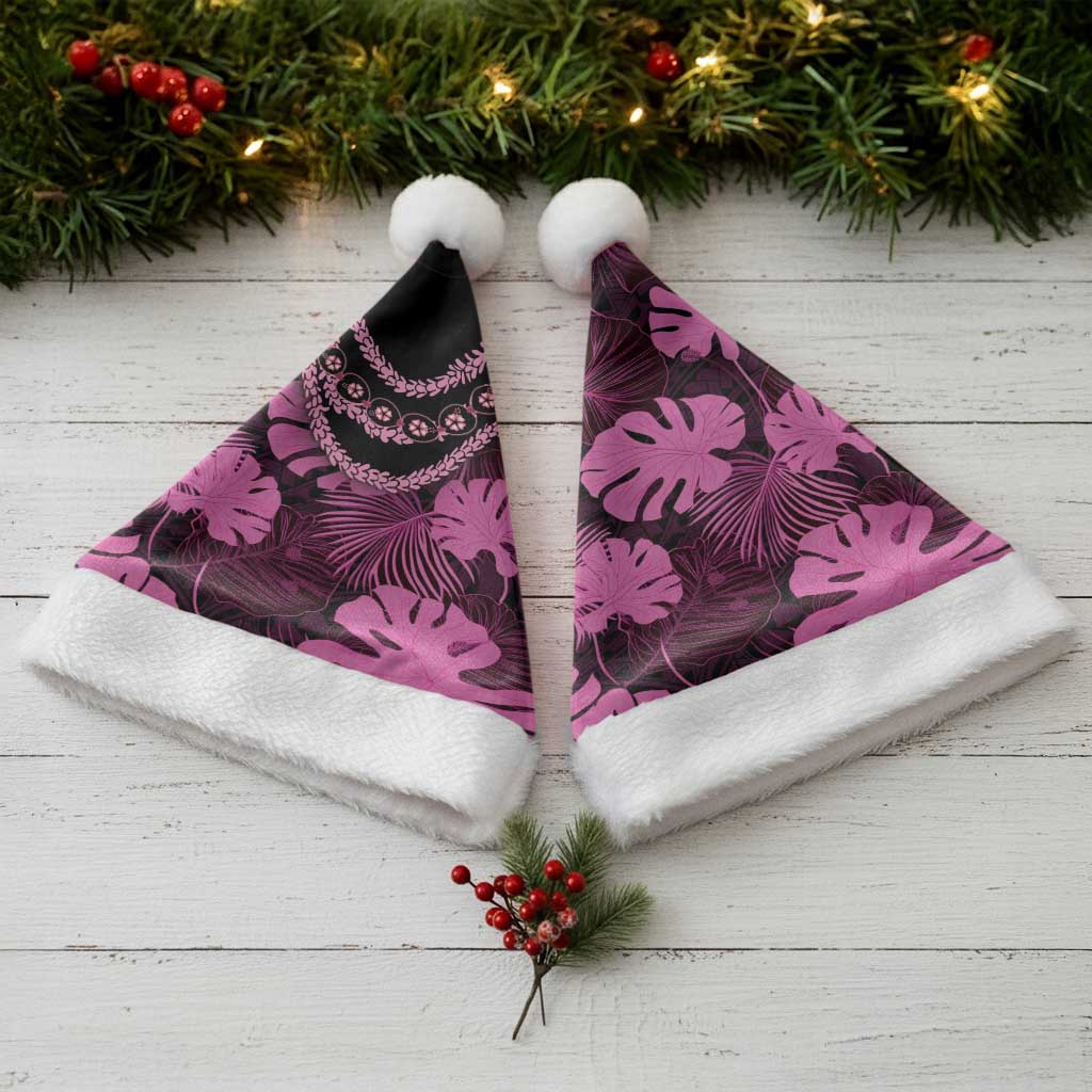 Pink Hawaii Kukui Nut Lei Christmas Santa Hat Hawaiian Pattern Monstera Tropical Vibes - Polynesian Pride