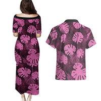Pink Hawaii Kukui Nut Lei Couples Matching Puletasi and Hawaiian Shirt Hawaiian Pattern Monstera Tropical Vibes - Polynesian Pride
