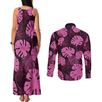 Pink Hawaii Kukui Nut Lei Couples Matching Tank Maxi Dress and Long Sleeve Button Shirt Hawaiian Pattern Monstera Tropical Vibes LT14 - Polynesian Pride