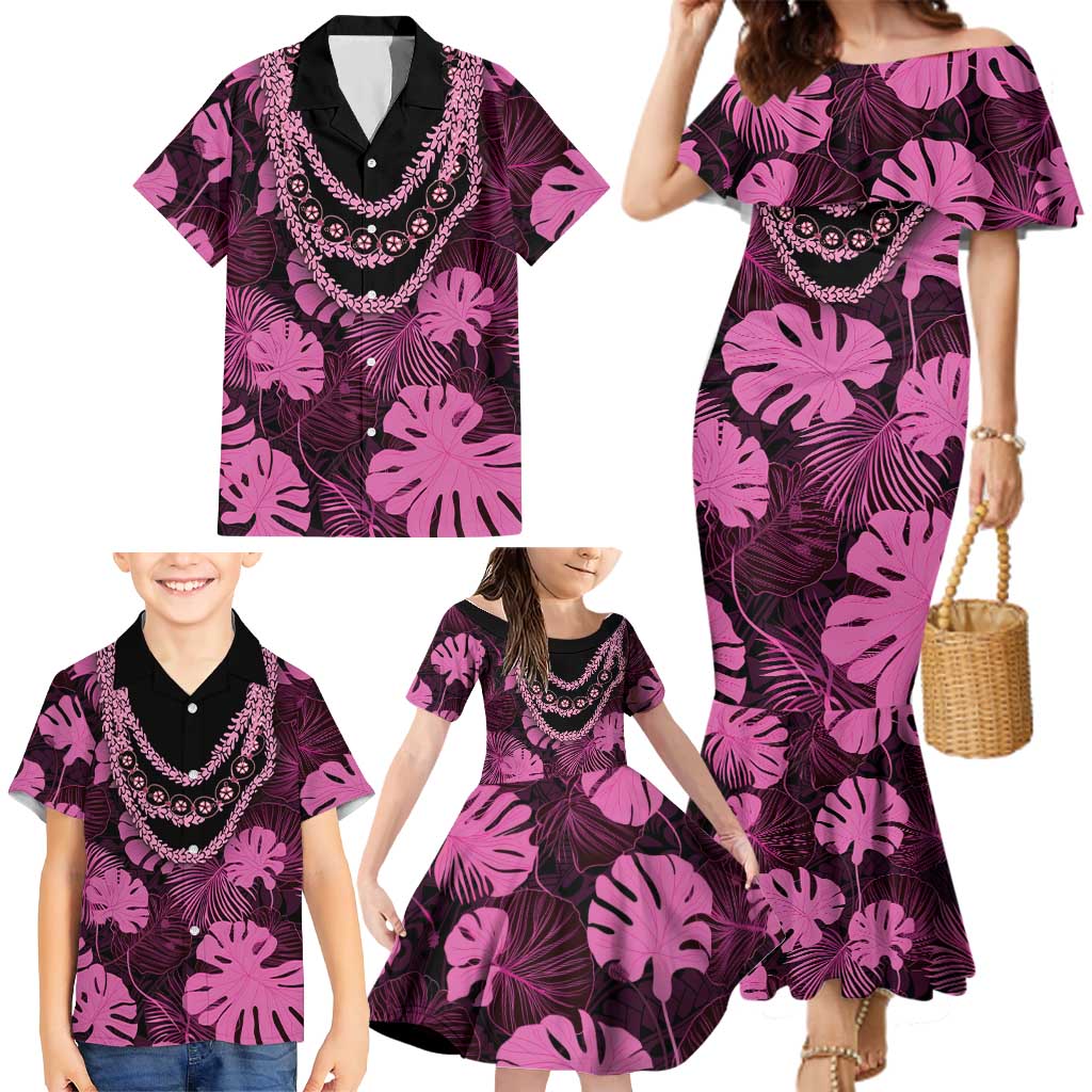 Pink Hawaii Kukui Nut Lei Family Matching Mermaid Dress and Hawaiian Shirt Hawaiian Pattern Monstera Tropical Vibes LT14 - Polynesian Pride