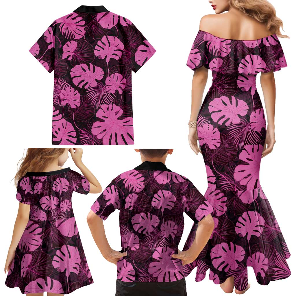 Pink Hawaii Kukui Nut Lei Family Matching Mermaid Dress and Hawaiian Shirt Hawaiian Pattern Monstera Tropical Vibes LT14 - Polynesian Pride