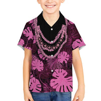 Pink Hawaii Kukui Nut Lei Family Matching Off The Shoulder Long Sleeve Dress and Hawaiian Shirt Hawaiian Pattern Monstera Tropical Vibes LT14 Son's Shirt Pink - Polynesian Pride