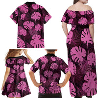 Pink Hawaii Kukui Nut Lei Family Matching Off Shoulder Maxi Dress and Hawaiian Shirt Hawaiian Pattern Monstera Tropical Vibes LT14 - Polynesian Pride