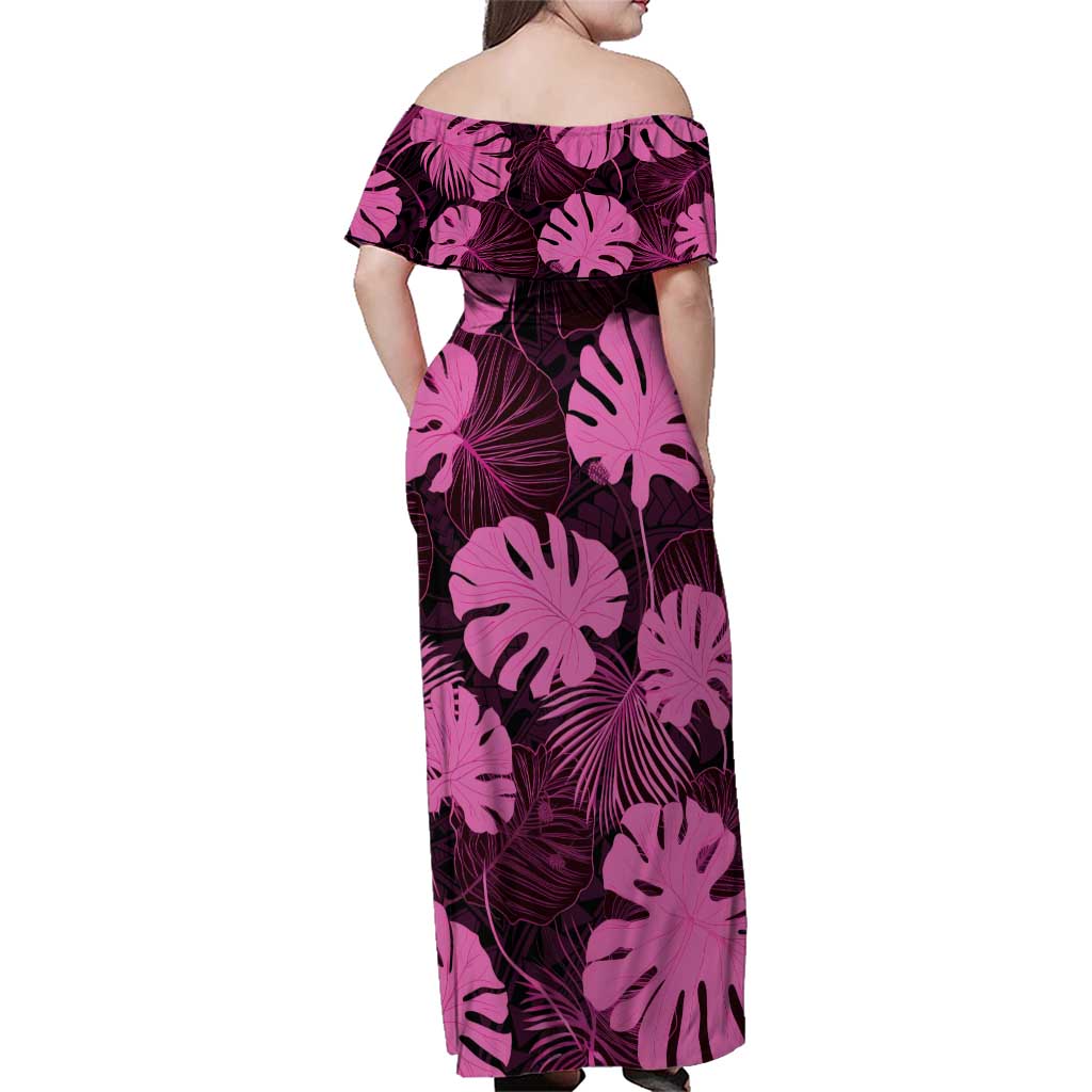 Pink Hawaii Kukui Nut Lei Family Matching Off Shoulder Maxi Dress and Hawaiian Shirt Hawaiian Pattern Monstera Tropical Vibes LT14 - Polynesian Pride
