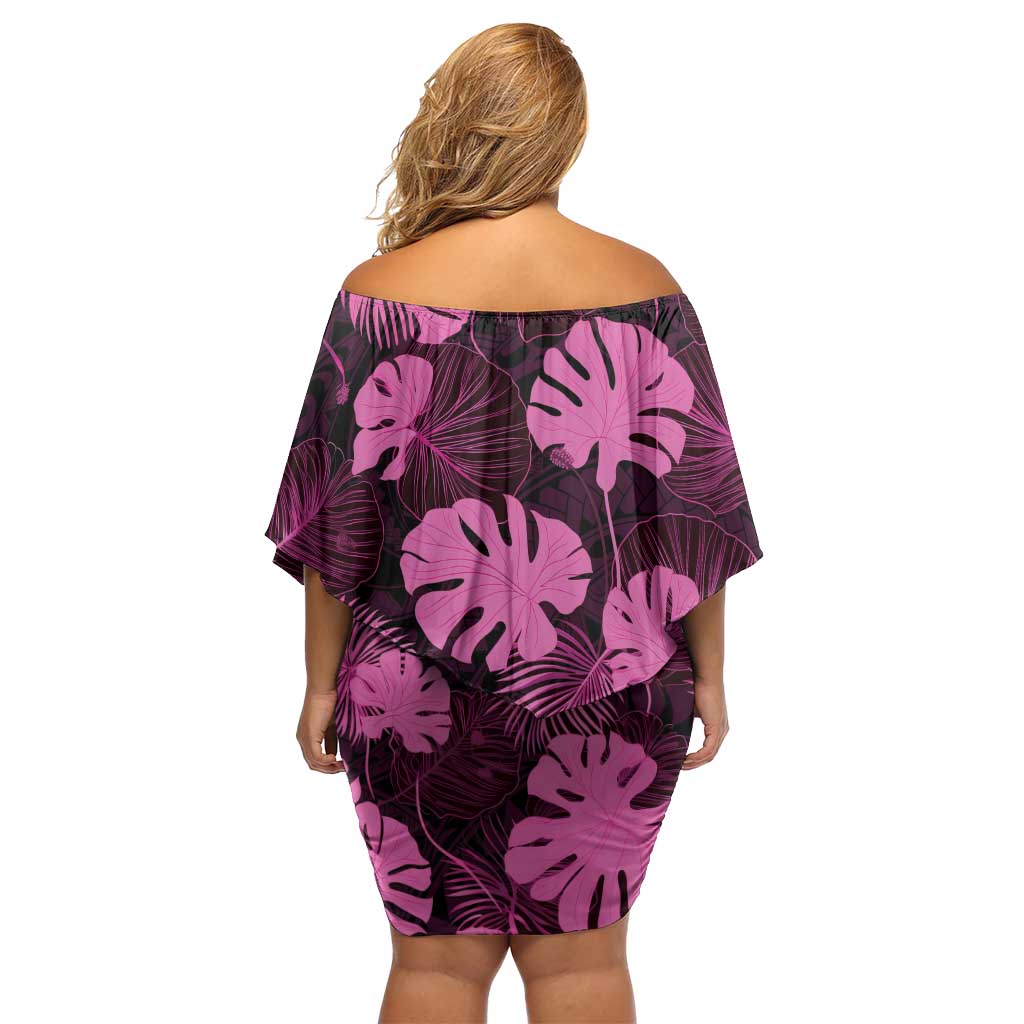 Pink Hawaii Kukui Nut Lei Family Matching Off Shoulder Short Dress and Hawaiian Shirt Hawaiian Pattern Monstera Tropical Vibes LT14 - Polynesian Pride