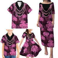 Pink Hawaii Kukui Nut Lei Family Matching Puletasi and Hawaiian Shirt Hawaiian Pattern Monstera Tropical Vibes - Polynesian Pride