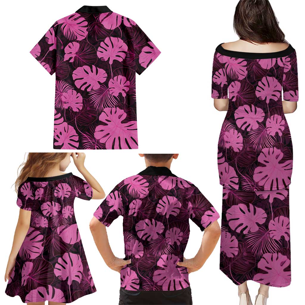 Pink Hawaii Kukui Nut Lei Family Matching Puletasi and Hawaiian Shirt Hawaiian Pattern Monstera Tropical Vibes - Polynesian Pride