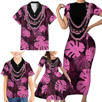 Pink Hawaii Kukui Nut Lei Family Matching Short Sleeve Bodycon Dress and Hawaiian Shirt Hawaiian Pattern Monstera Tropical Vibes LT14 - Polynesian Pride