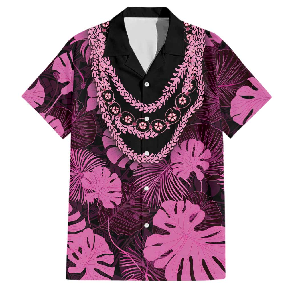 Pink Hawaii Kukui Nut Lei Family Matching Short Sleeve Bodycon Dress and Hawaiian Shirt Hawaiian Pattern Monstera Tropical Vibes LT14 Dad's Shirt - Short Sleeve Pink - Polynesian Pride