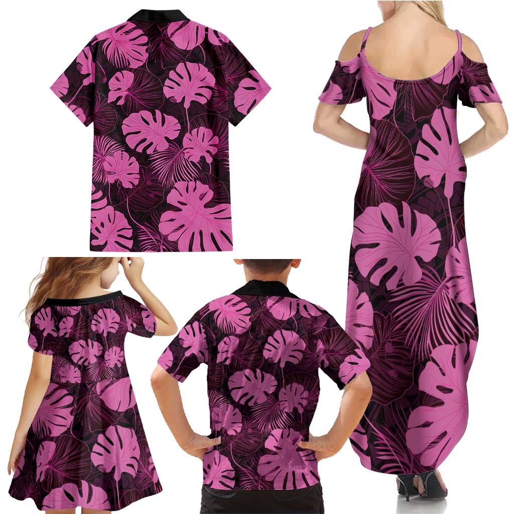 Pink Hawaii Kukui Nut Lei Family Matching Summer Maxi Dress and Hawaiian Shirt Hawaiian Pattern Monstera Tropical Vibes LT14 - Polynesian Pride