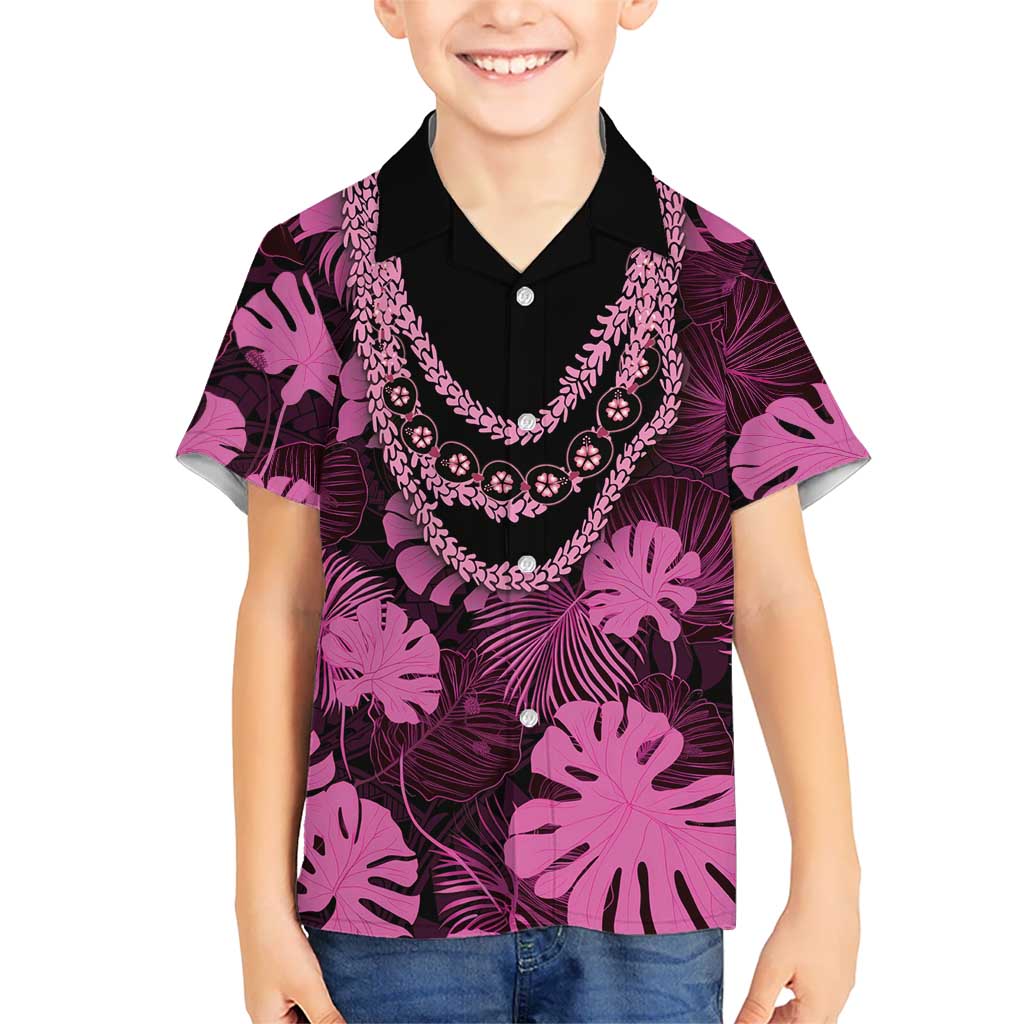 Pink Hawaii Kukui Nut Lei Family Matching Summer Maxi Dress and Hawaiian Shirt Hawaiian Pattern Monstera Tropical Vibes LT14 Son's Shirt Pink - Polynesian Pride