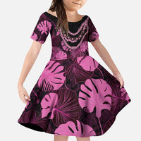 Pink Hawaii Kukui Nut Lei Family Matching Tank Maxi Dress and Hawaiian Shirt Hawaiian Pattern Monstera Tropical Vibes LT14 Daughter's Dress Pink - Polynesian Pride