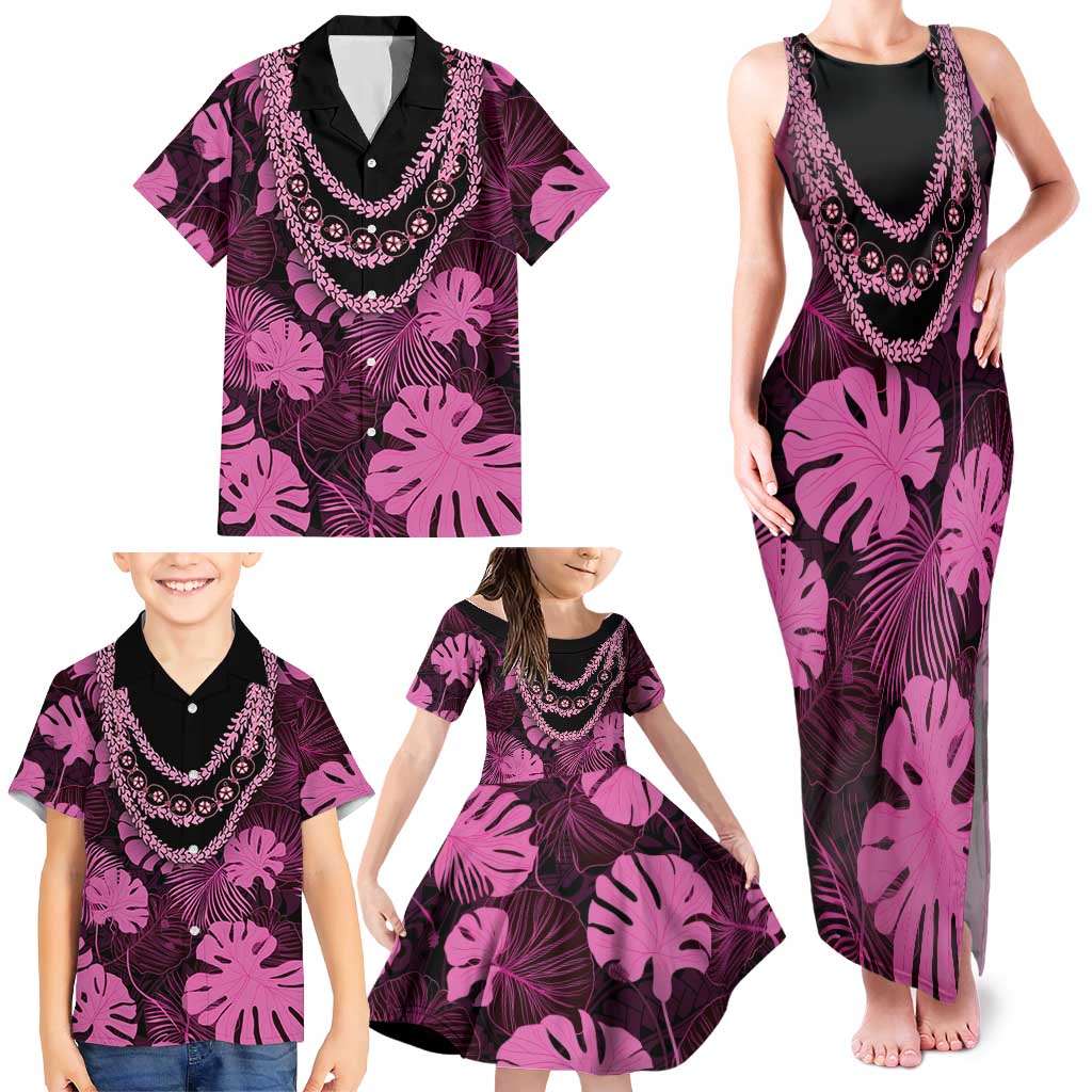 Pink Hawaii Kukui Nut Lei Family Matching Tank Maxi Dress and Hawaiian Shirt Hawaiian Pattern Monstera Tropical Vibes LT14 - Polynesian Pride