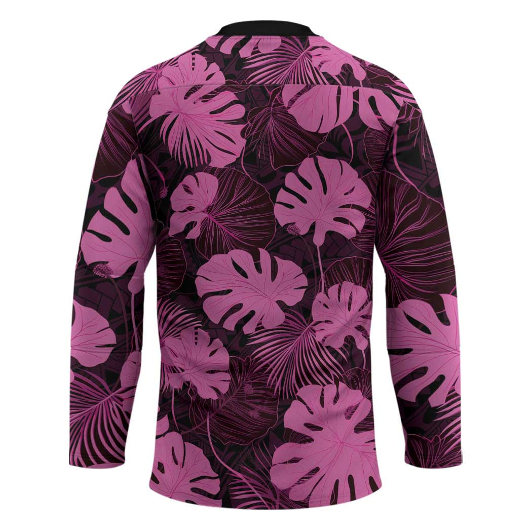 Pink Hawaii Kukui Nut Lei Hockey Jersey Hawaiian Pattern Monstera Tropical Vibes LT14 - Polynesian Pride