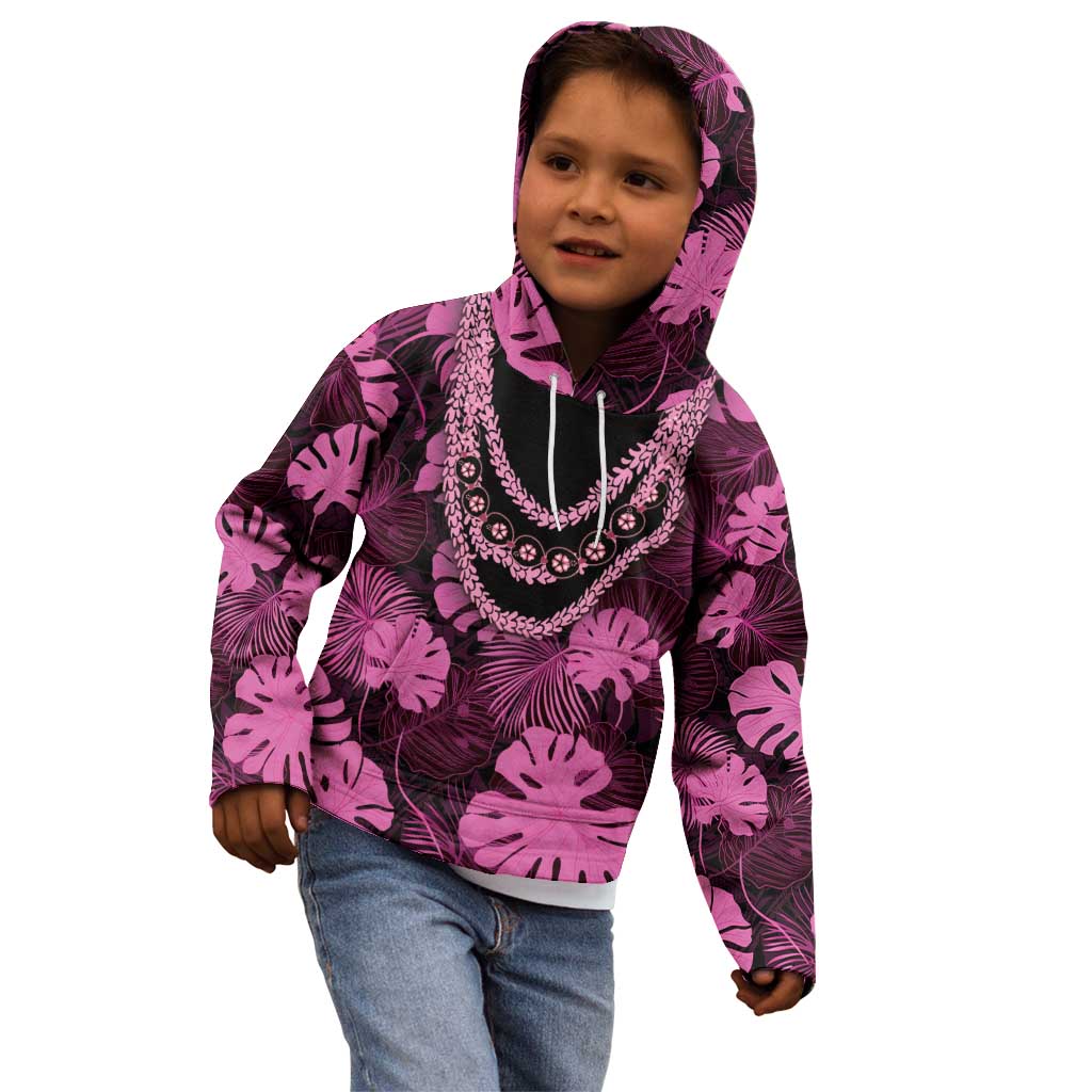 Pink Hawaii Kukui Nut Lei Kid Hoodie Hawaiian Pattern Monstera Tropical Vibes LT14 - Polynesian Pride