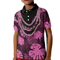 Pink Hawaii Kukui Nut Lei Kid Polo Shirt Hawaiian Pattern Monstera Tropical Vibes - Polynesian Pride