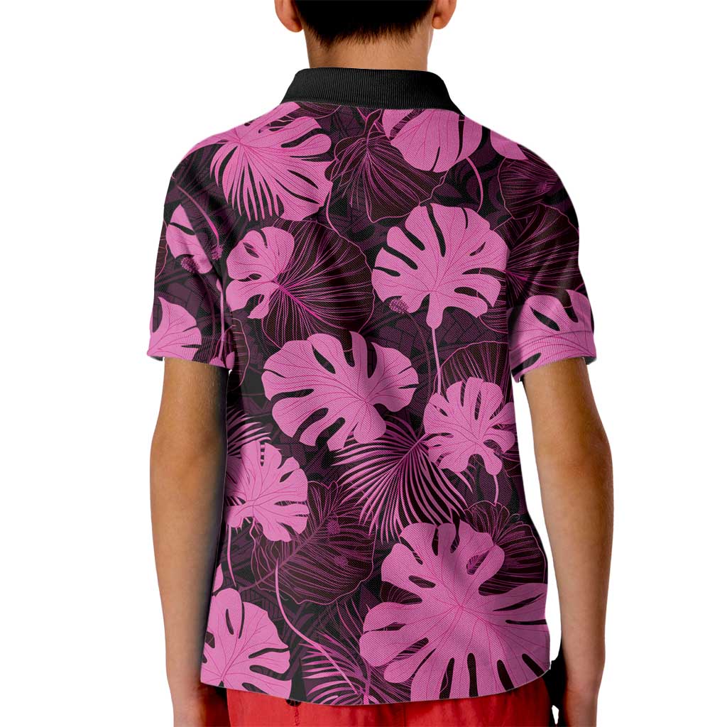 Pink Hawaii Kukui Nut Lei Kid Polo Shirt Hawaiian Pattern Monstera Tropical Vibes - Polynesian Pride