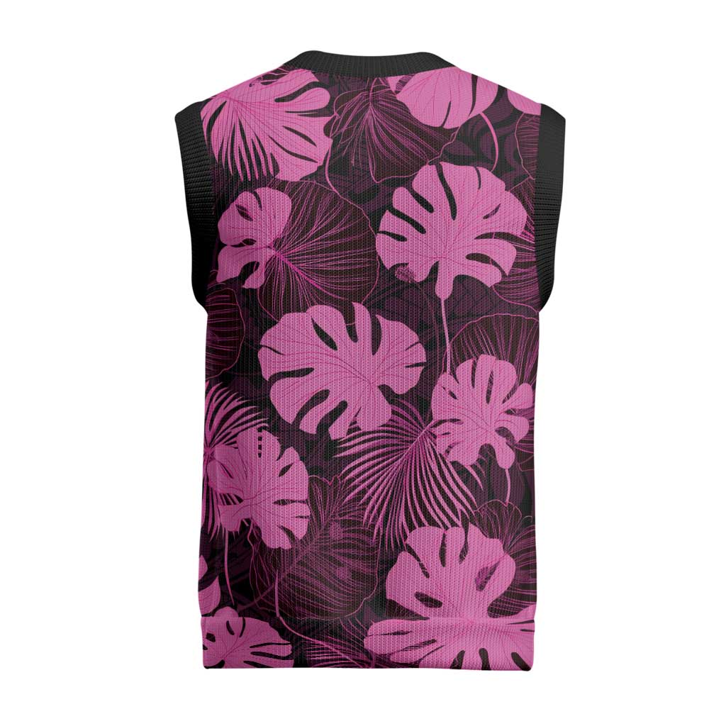 Pink Hawaii Kukui Nut Lei Christmas Knitted V-Neck Vest Hawaiian Pattern Monstera Tropical Vibes - Polynesian Pride