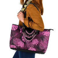 Pink Hawaii Kukui Nut Lei Leather Tote Bag Hawaiian Pattern Monstera Tropical Vibes LT14 Pink - Polynesian Pride