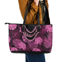 Pink Hawaii Kukui Nut Lei Leather Tote Bag Hawaiian Pattern Monstera Tropical Vibes LT14 - Polynesian Pride