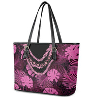 Pink Hawaii Kukui Nut Lei Leather Tote Bag Hawaiian Pattern Monstera Tropical Vibes LT14 - Polynesian Pride