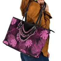 Pink Hawaii Kukui Nut Lei Leather Tote Bag Hawaiian Pattern Monstera Tropical Vibes LT14 - Polynesian Pride