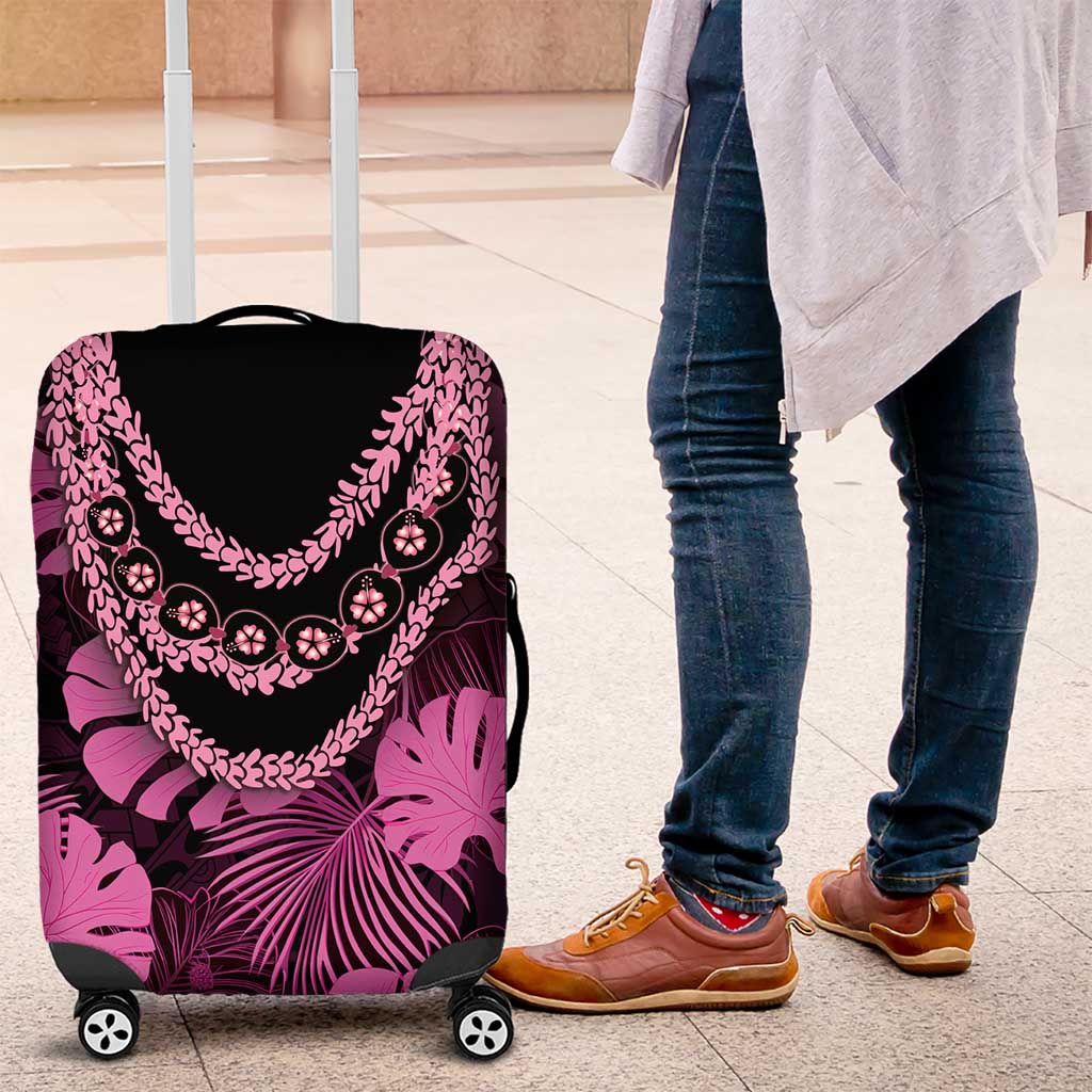 Pink Hawaii Kukui Nut Lei Luggage Cover Hawaiian Pattern Monstera Tropical Vibes LT14 Pink - Polynesian Pride