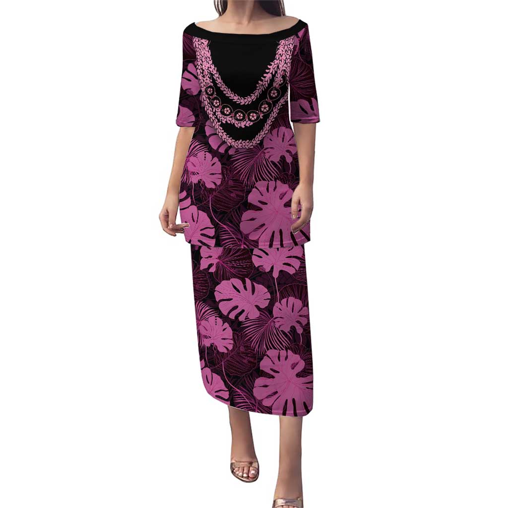 Pink Hawaii Kukui Nut Lei Puletasi Hawaiian Pattern Monstera Tropical Vibes - Polynesian Pride