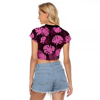 Pink Hawaii Kukui Nut Lei Raglan Cropped T Shirt Hawaiian Pattern Monstera Tropical Vibes - Polynesian Pride