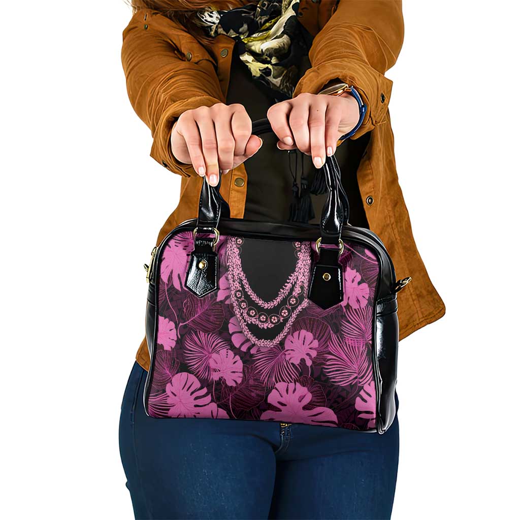 Pink Hawaii Kukui Nut Lei Shoulder Handbag Hawaiian Pattern Monstera Tropical Vibes - Polynesian Pride