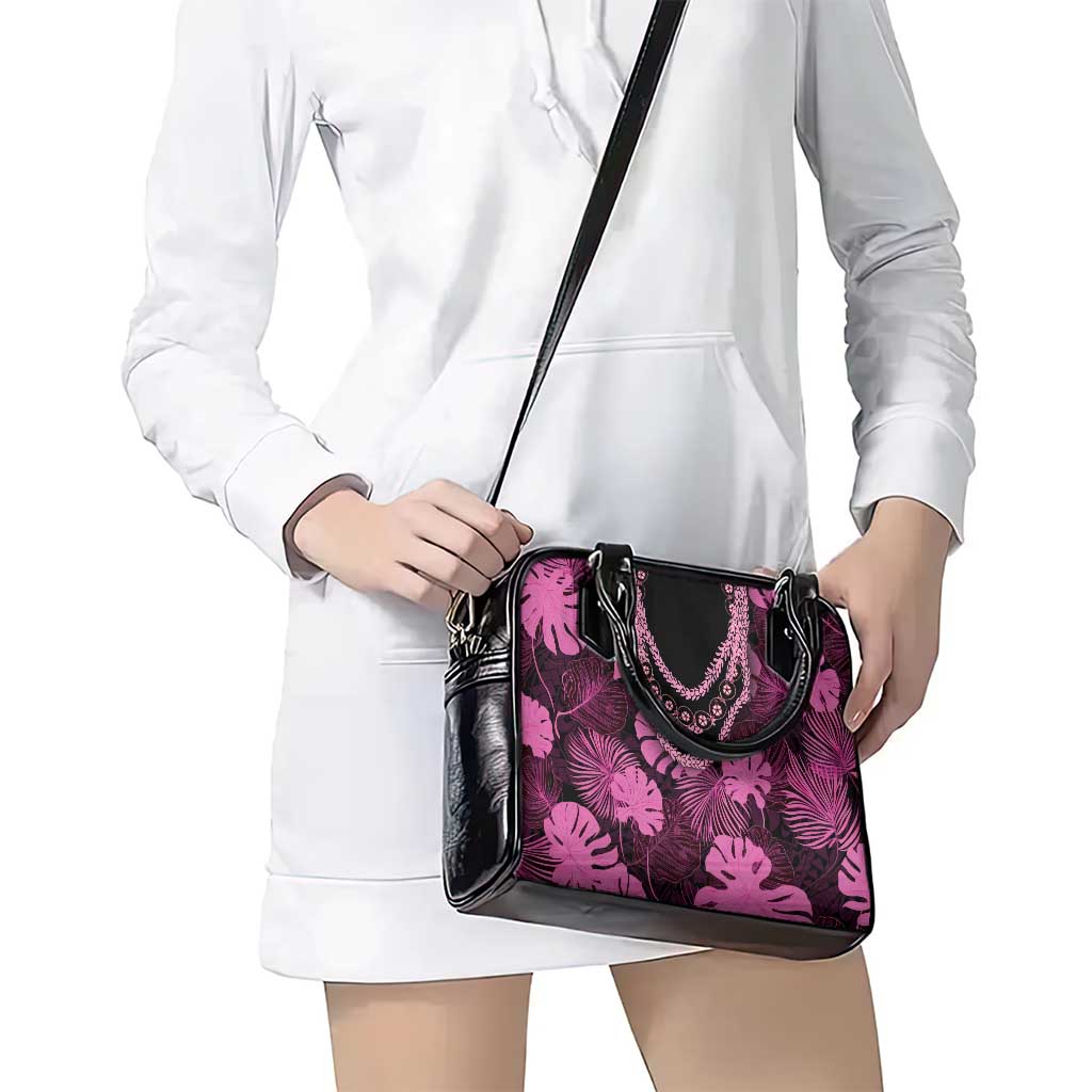 Pink Hawaii Kukui Nut Lei Shoulder Handbag Hawaiian Pattern Monstera Tropical Vibes - Polynesian Pride