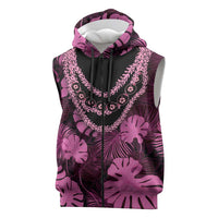 Pink Hawaii Kukui Nut Lei Sleeveless Zip Hoodie Hawaiian Pattern Monstera Tropical Vibes - Polynesian Pride
