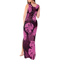 Pink Hawaii Kukui Nut Lei Tank Maxi Dress Hawaiian Pattern Monstera Tropical Vibes - Polynesian Pride