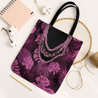 Pink Hawaii Kukui Nut Lei Tote Bag Hawaiian Pattern Monstera Tropical Vibes LT14 Black Strap One Size Pink - Polynesian Pride