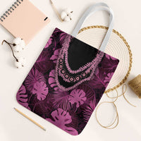 Pink Hawaii Kukui Nut Lei Tote Bag Hawaiian Pattern Monstera Tropical Vibes LT14 White Strap One Size Pink - Polynesian Pride