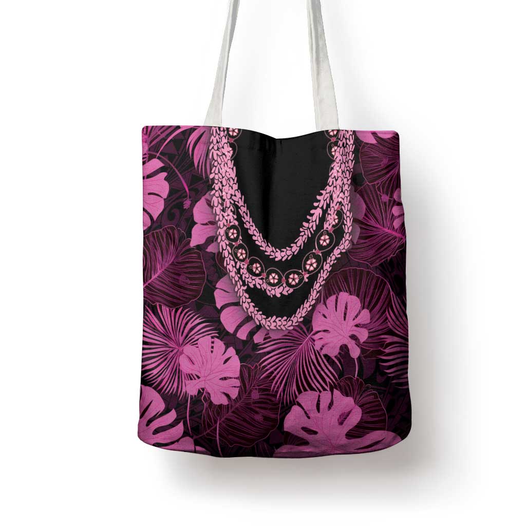 Pink Hawaii Kukui Nut Lei Tote Bag Hawaiian Pattern Monstera Tropical Vibes LT14 - Polynesian Pride