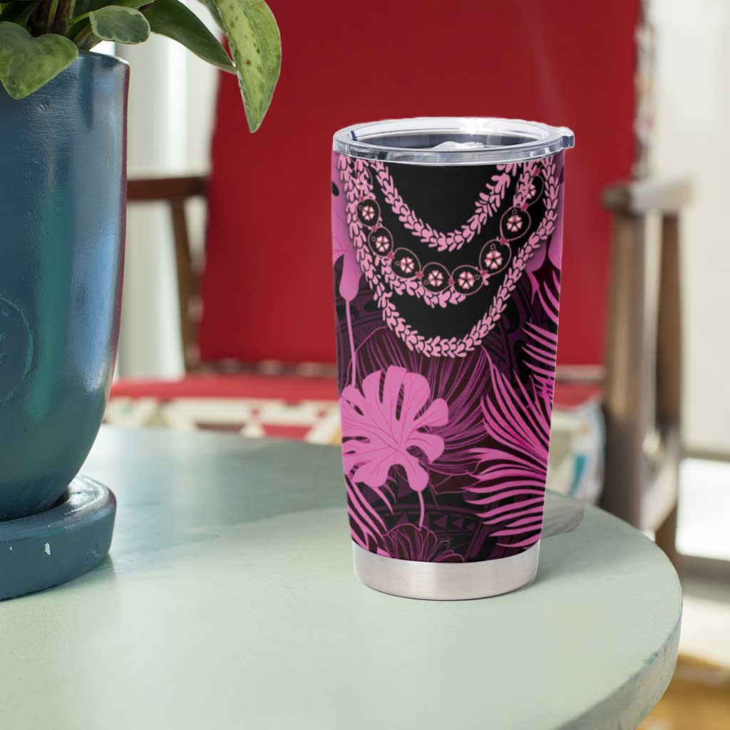 Pink Hawaii Kukui Nut Lei Tumbler Cup Hawaiian Pattern Monstera Tropical Vibes - Polynesian Pride