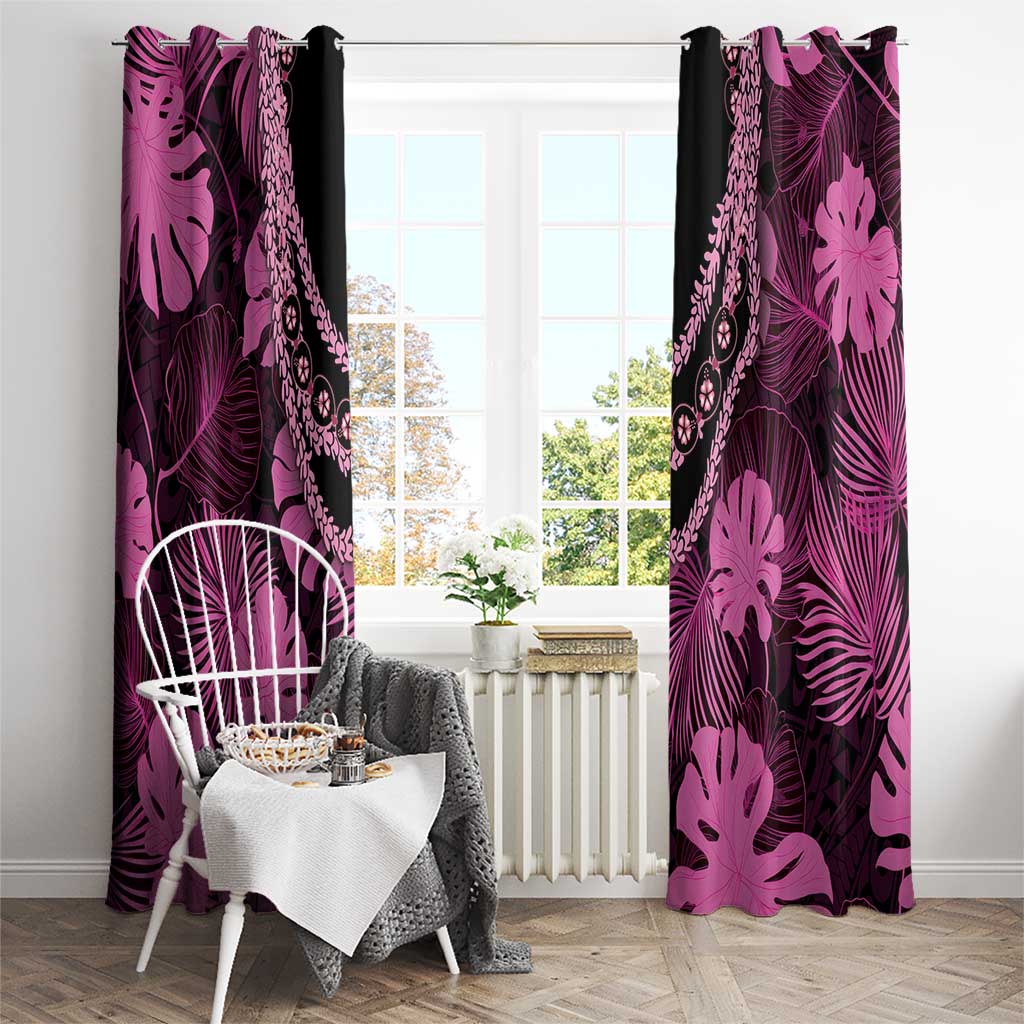 Pink Hawaii Kukui Nut Lei Window Curtain Hawaiian Pattern Monstera Tropical Vibes - Polynesian Pride