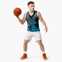 Blue Hawaii Kukui Nut Lei Basketball Jersey Hawaiian Pattern Monstera Tropical Vibes - Polynesian Pride