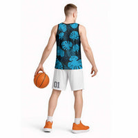 Blue Hawaii Kukui Nut Lei Basketball Jersey Hawaiian Pattern Monstera Tropical Vibes - Polynesian Pride