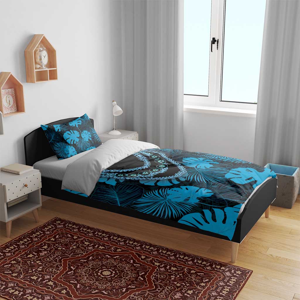 Blue Hawaii Kukui Nut Lei Bedding Set Hawaiian Pattern Monstera Tropical Vibes - Polynesian Pride