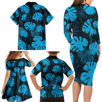 Blue Hawaii Kukui Nut Lei Family Matching Long Sleeve Bodycon Dress and Hawaiian Shirt Hawaiian Pattern Monstera Tropical Vibes LT14 - Polynesian Pride
