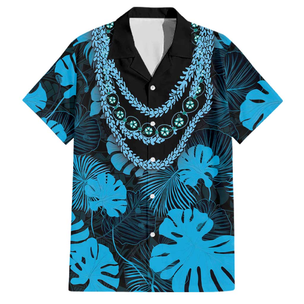 Blue Hawaii Kukui Nut Lei Family Matching Off Shoulder Maxi Dress and Hawaiian Shirt Hawaiian Pattern Monstera Tropical Vibes - Polynesian Pride