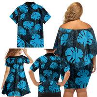 Blue Hawaii Kukui Nut Lei Family Matching Off Shoulder Short Dress and Hawaiian Shirt Hawaiian Pattern Monstera Tropical Vibes - Polynesian Pride
