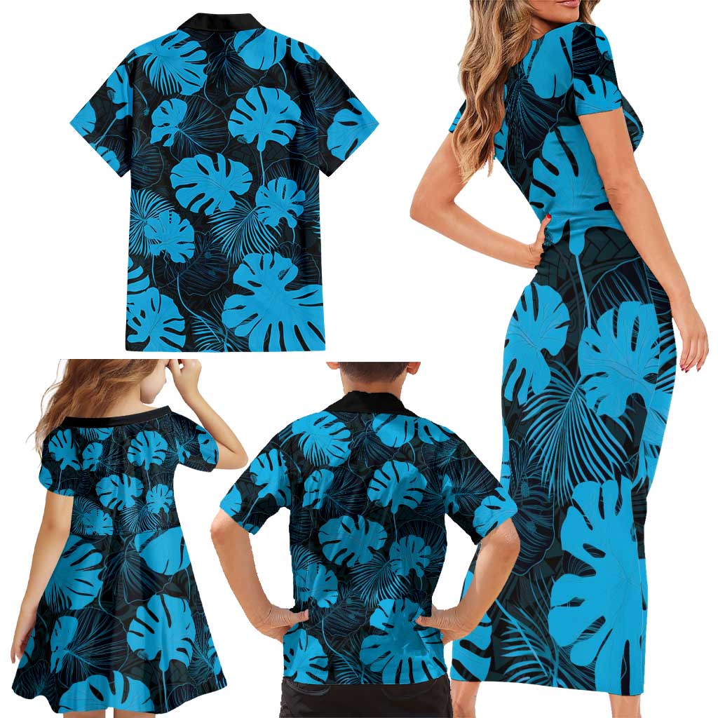 Blue Hawaii Kukui Nut Lei Family Matching Short Sleeve Bodycon Dress and Hawaiian Shirt Hawaiian Pattern Monstera Tropical Vibes LT14 - Polynesian Pride